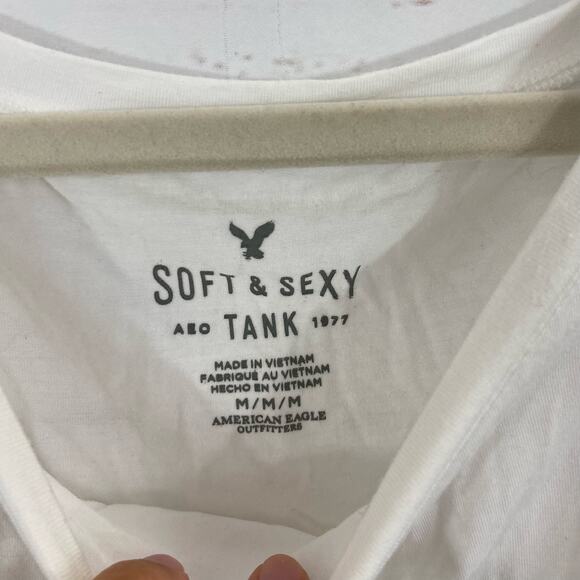 American Eagle M White Relaxed Fit Lightweight Crew Basic Tank Top - Picture 6 of 7